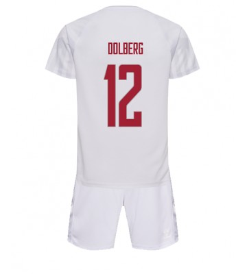 Danmark Kasper Dolberg #12 Udebanesæt Børn VM 2022 Kort ærmer (+ korte bukser)